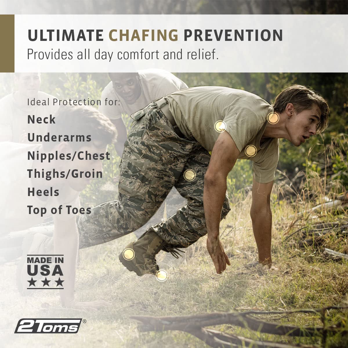 2Toms Chafe Defender underarm application demonstrates smooth protection