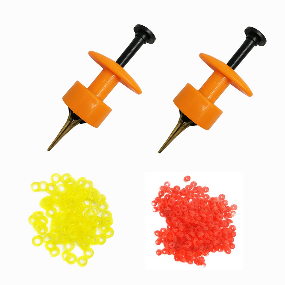 2X Pellet Bander Tool with orange body and 600 bait bands