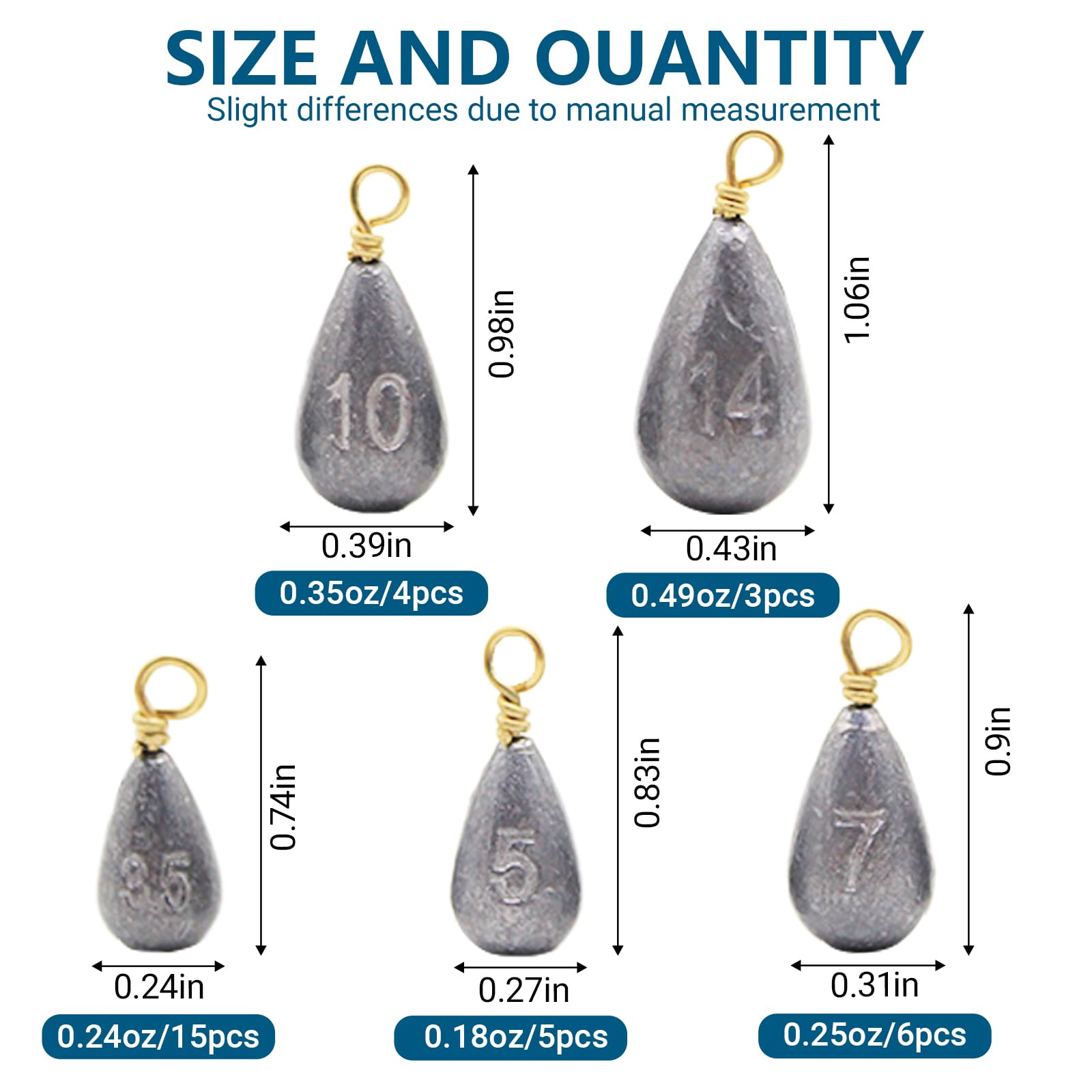 3.5g teardrop sinker for freshwater and saltwater fishing
