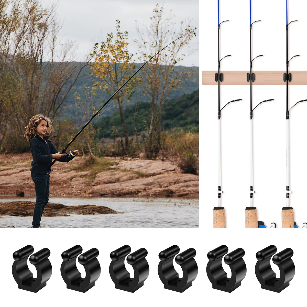 Versatile storage clips for pool cues and fishing rods