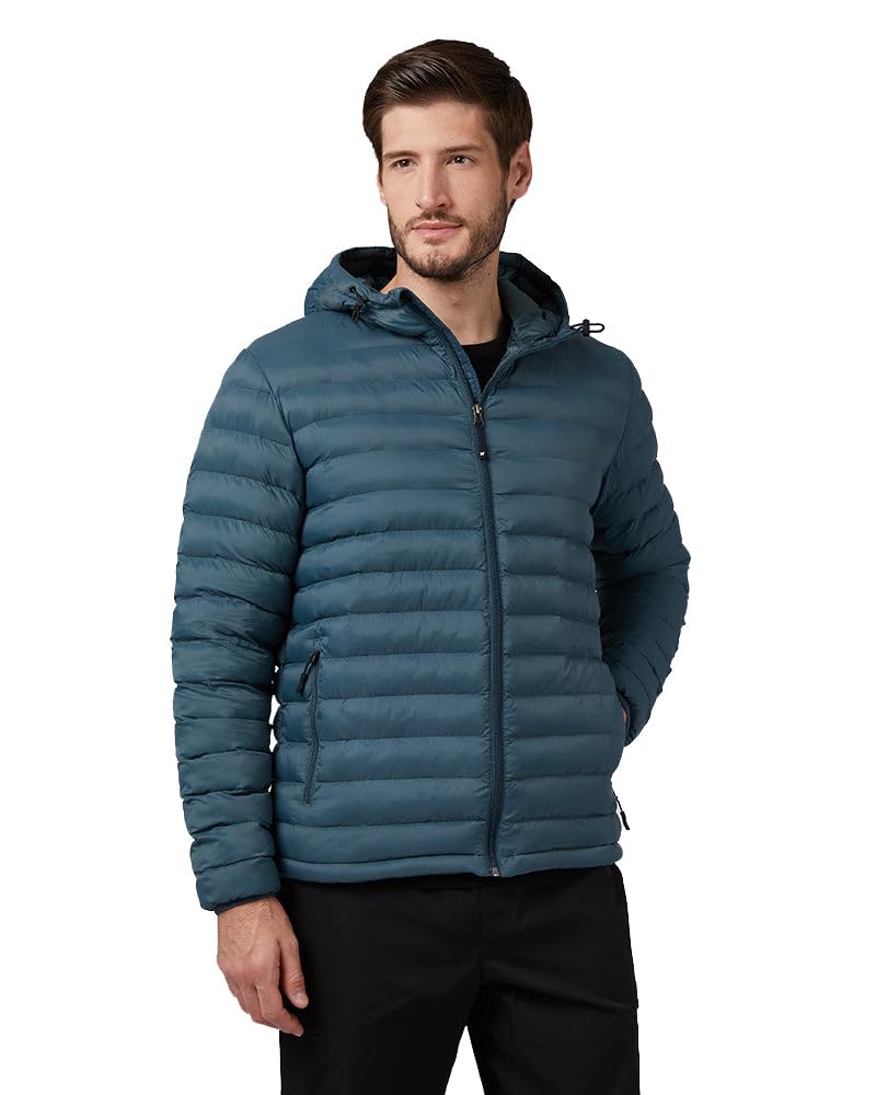 32 Degrees Heat men's packable hooded jacket Thunderhead front view travel warmth