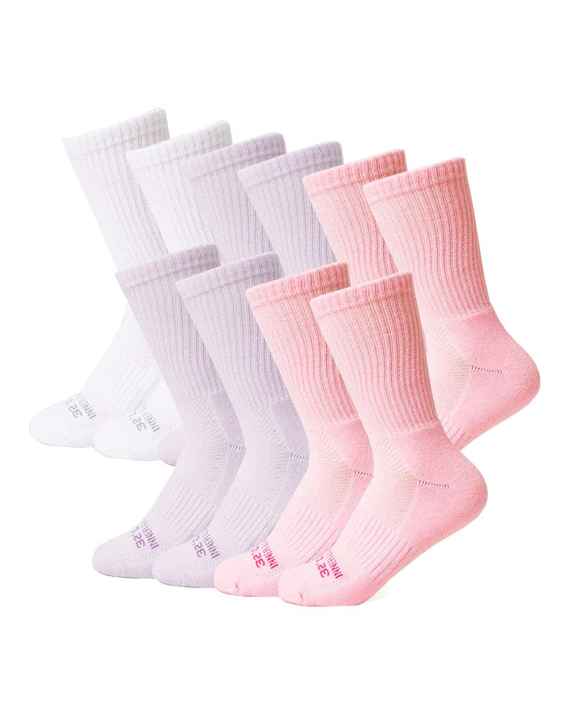 32 Degrees women's 5-pack comfort crew socks pink with anti-odor protection for daily wear.