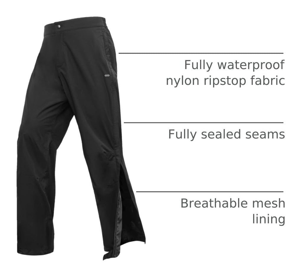 Back pocket zip on 33,000ft rain pants secures small items while moving