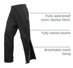 Back pocket zip on 33,000ft rain pants secures small items while moving