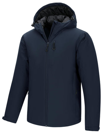 33,000ft mens warm winter jacket hooded front view for lightweight warmth.