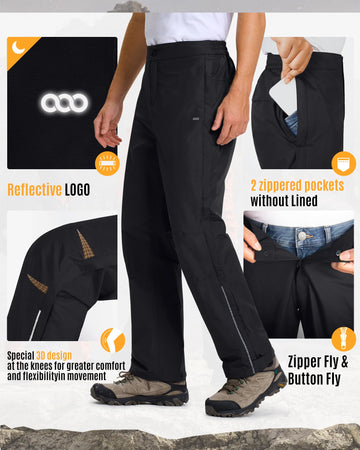 33,000ft outdoor rain pants in use on a trail showing versatile protection