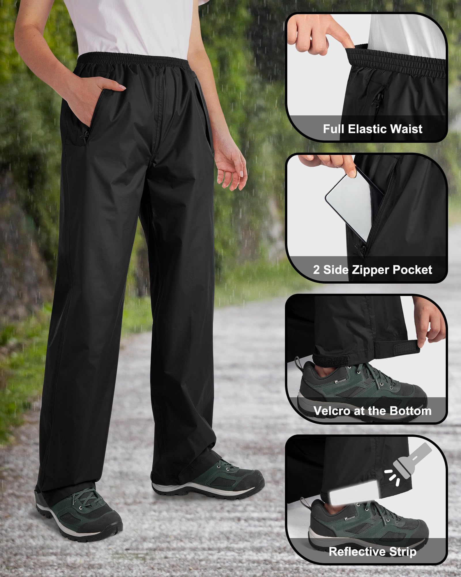 33000ft rain pants Velcro bottom cuffs allow adjustable leg width for varied gear