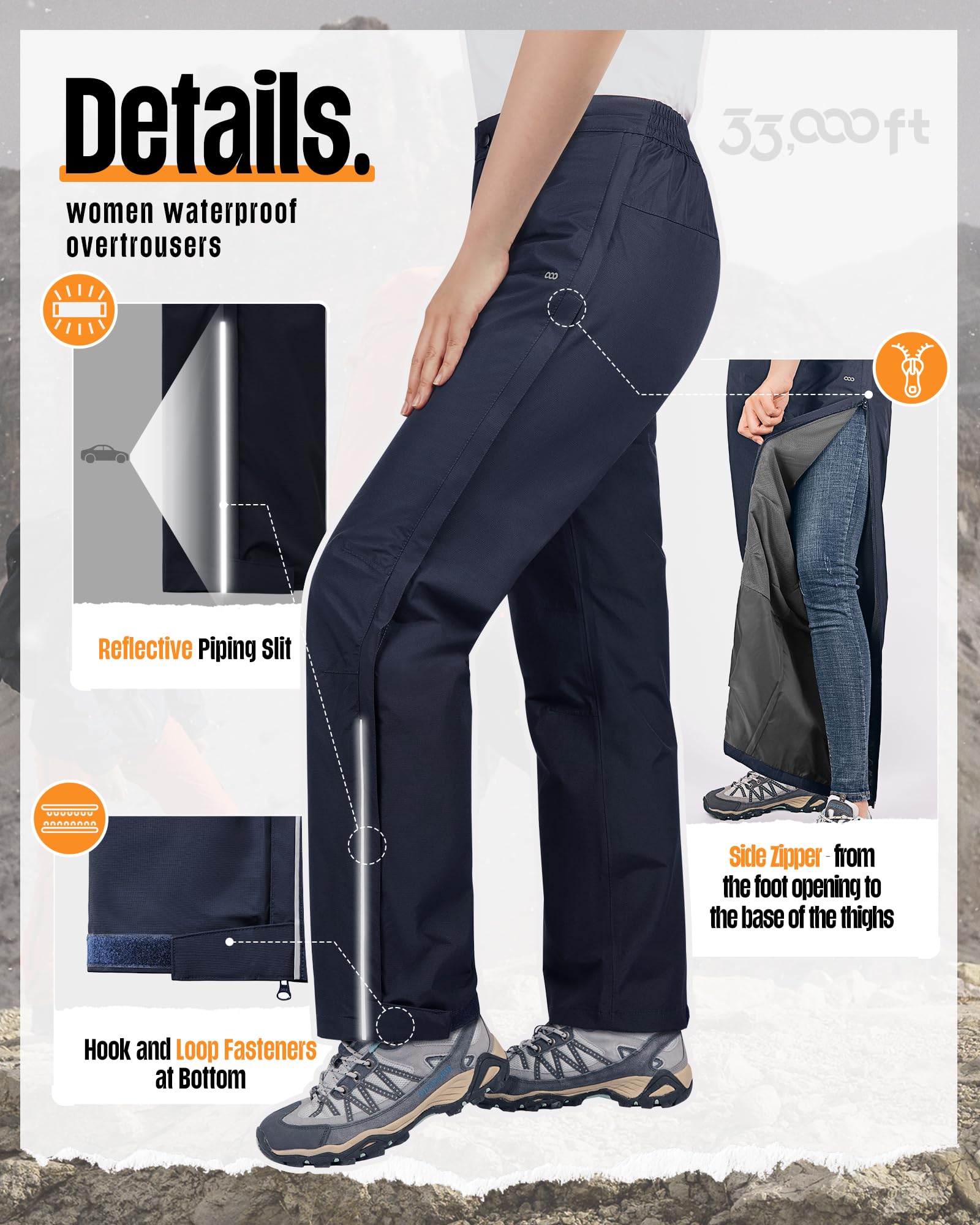 33,000ft breathable mesh lining enhances comfort on longer wear