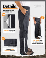 33,000ft rain pants reflective strips boost visibility in low light.