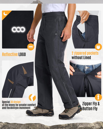 33,000ft rain pants Velcro cuffs allow adjustable leg width.