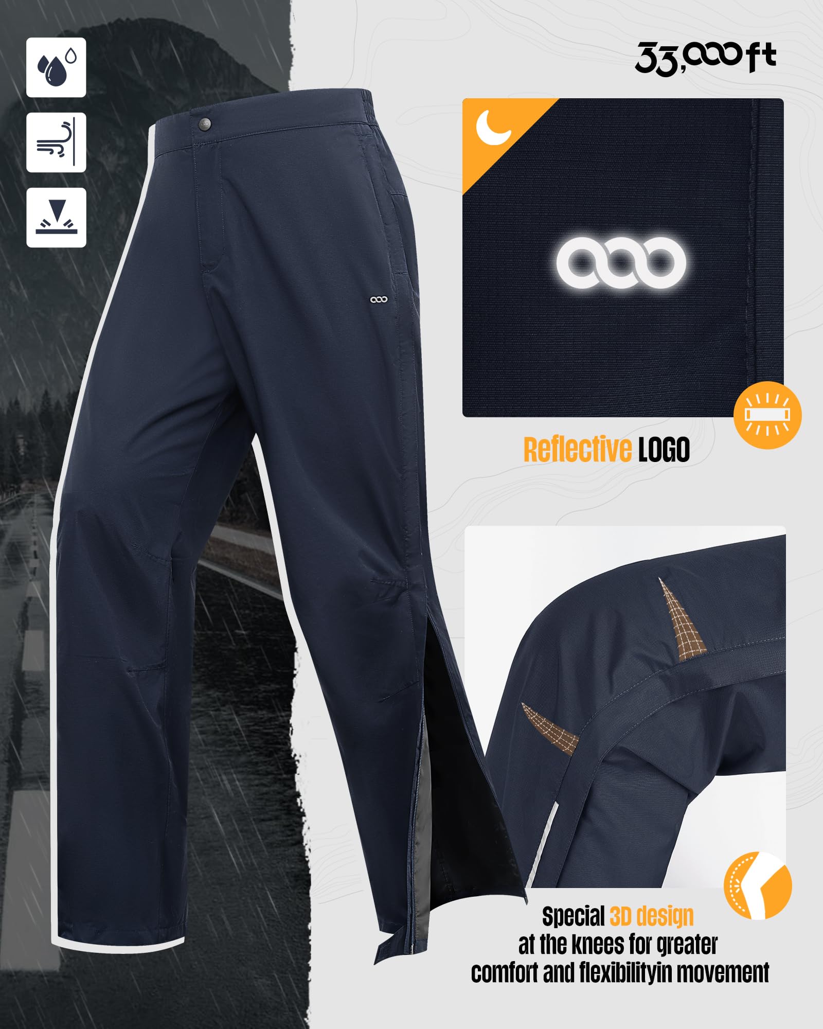 33,000ft waterproof ripstop fabric helps stay dry during outdoor activities