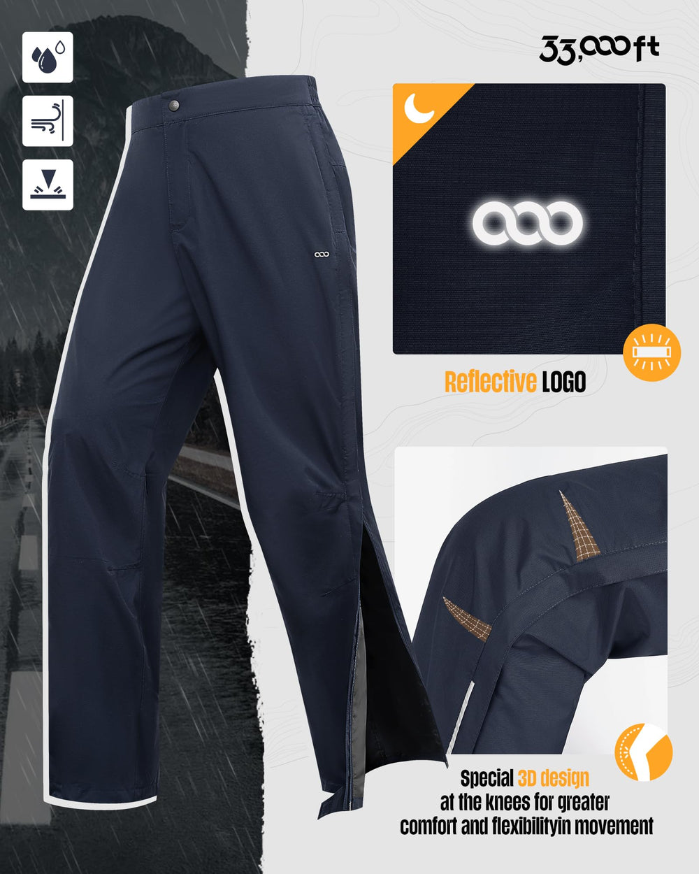 33,000ft waterproof ripstop fabric helps stay dry during outdoor activities