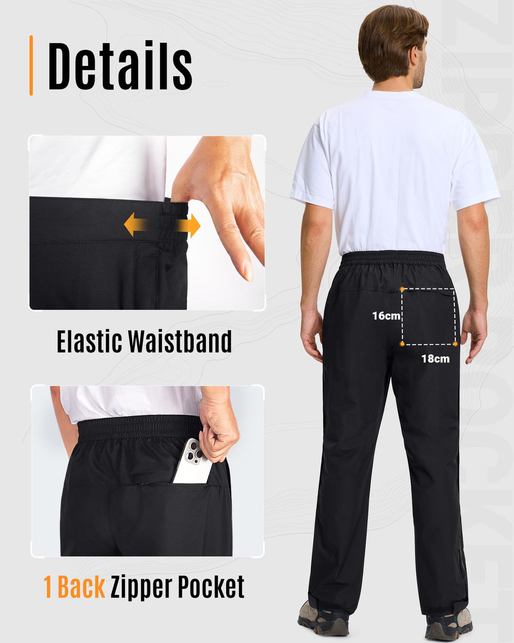 Reflective leg strips on 33,000ft pants improve visibility in low light