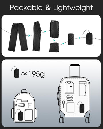 33,000ft rain pants with Velcro ankle closures for adjustable fit