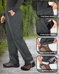 33,000ft velcro-bottom rain pants offer adjustable leg fit.