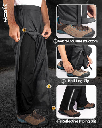 Velcro-hem adjustment on 33,000ft rain pants for a tailored fit