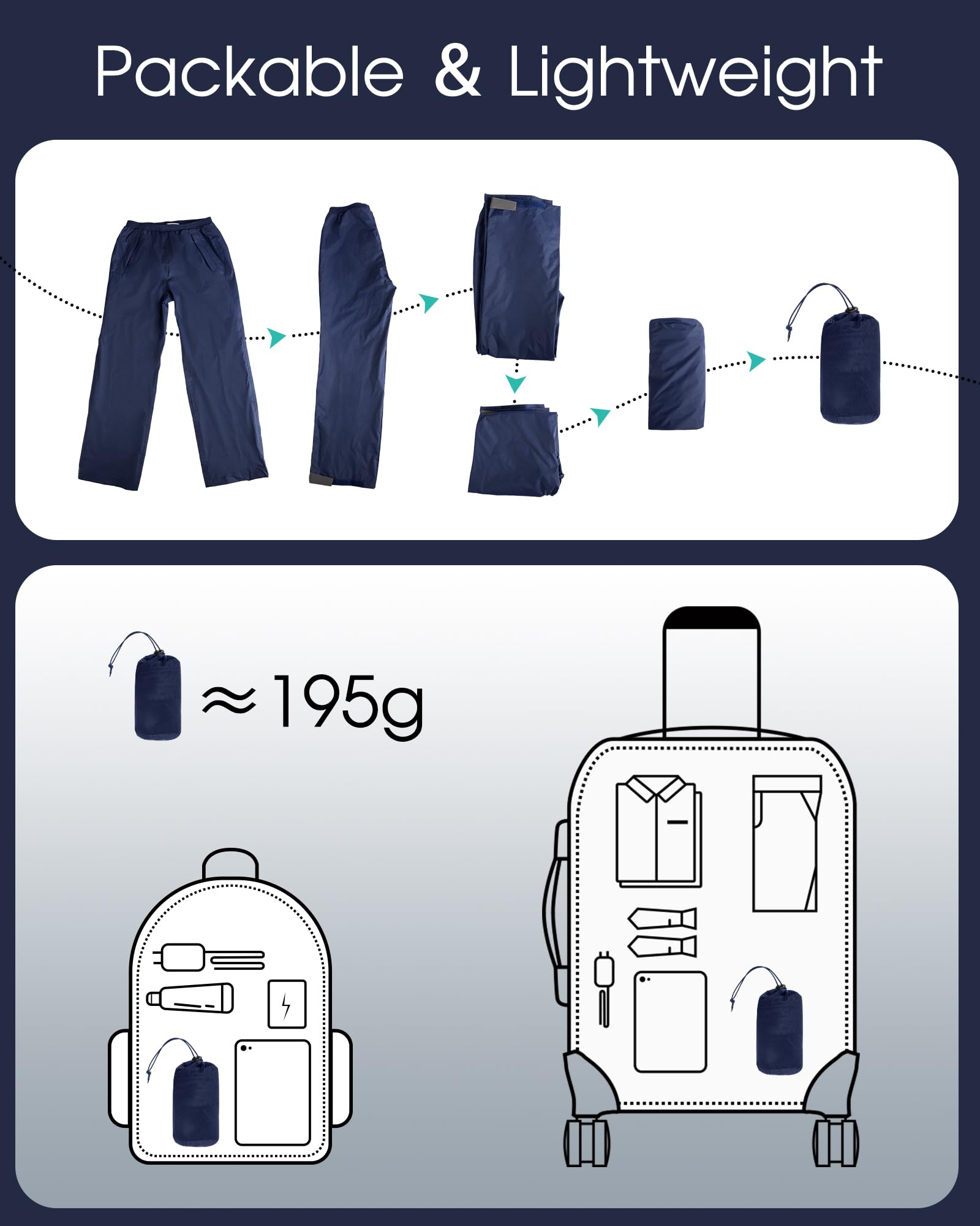 33,000ft women's navy rain pants reflective slits for better outdoor visibility