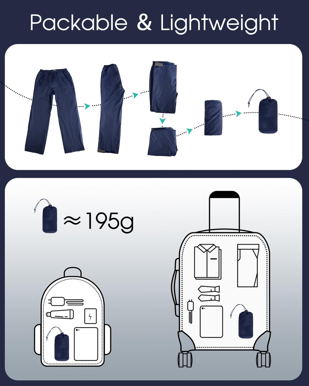 33,000ft women's navy rain pants reflective slits for better outdoor visibility
