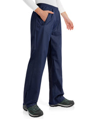 33,000ft women's navy rain pants side view highlighting compact packability for trips