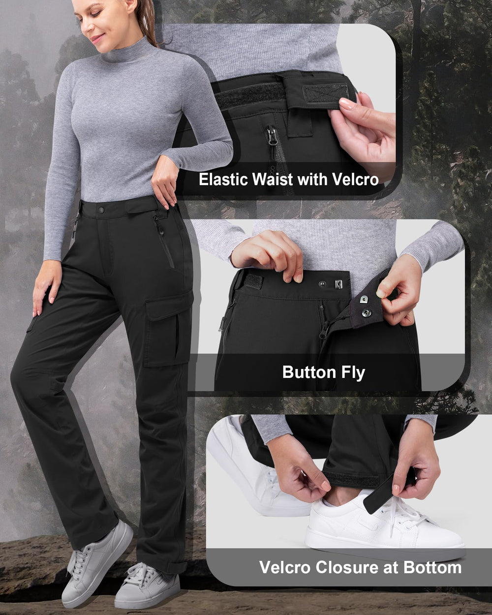33,000ft women's rain pants leg zip and Velcro enable variable width