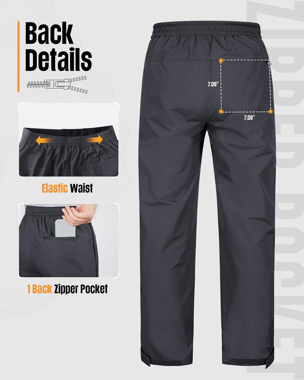 33,000ft rain pants Velcro bottom closure for secure fit