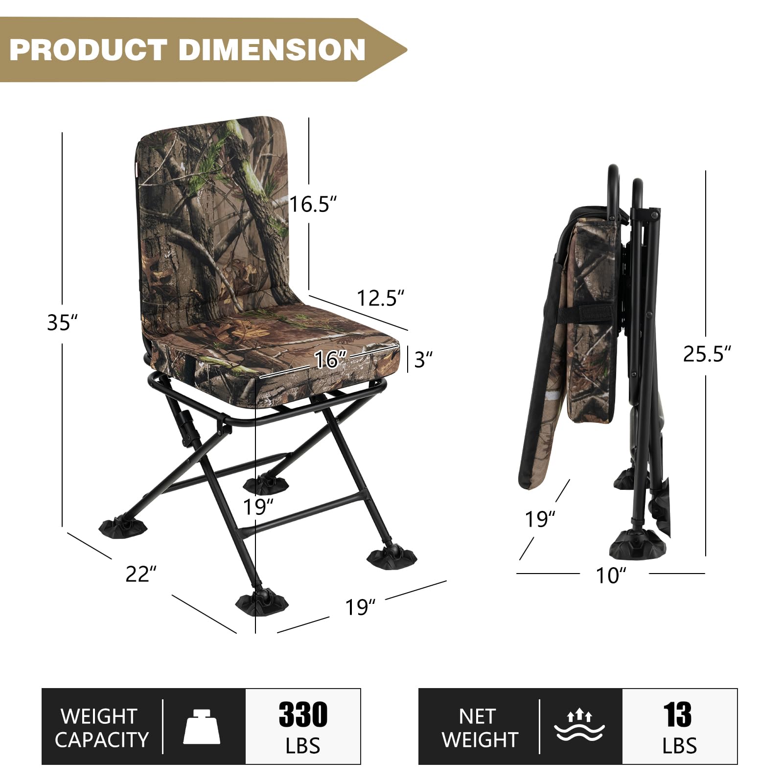 360-degree silent swivel hunting chair