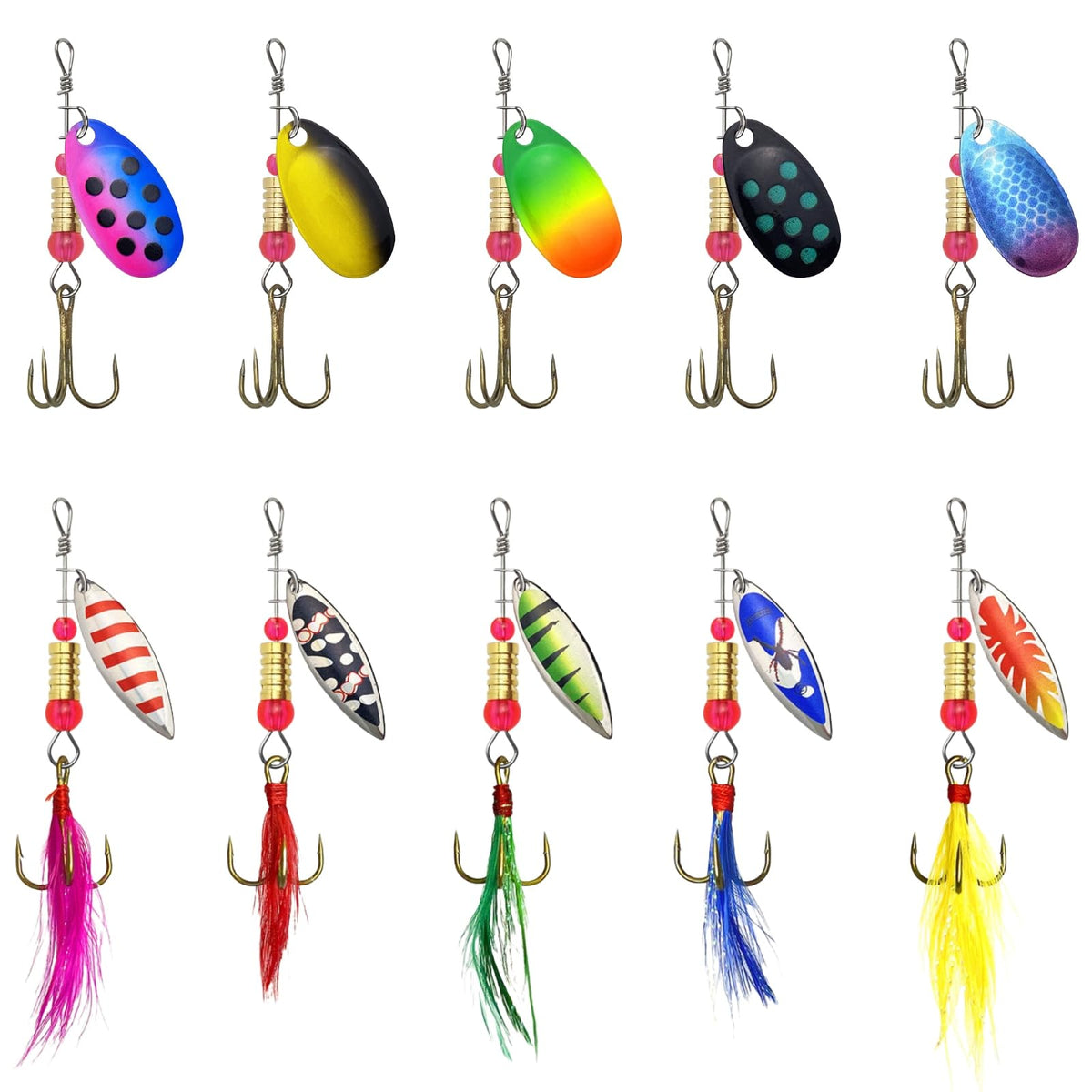 360-degree rotating fishing lure spinnerbait close-up with metal body