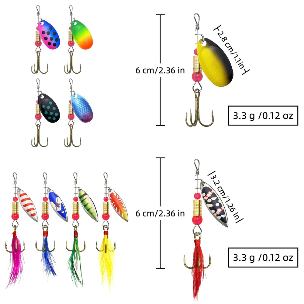 Spinnerbait set showing lures with rooster tail
