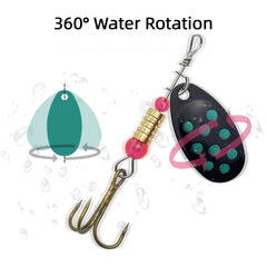 Spinnerbait with three sharp treble hooks ready to fish