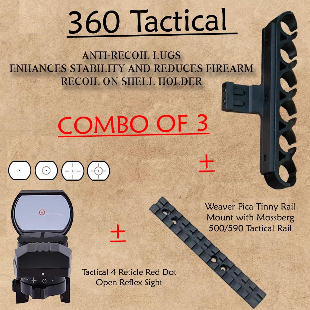 360 Tactical windage and elevation adjustments enable precise aiming.