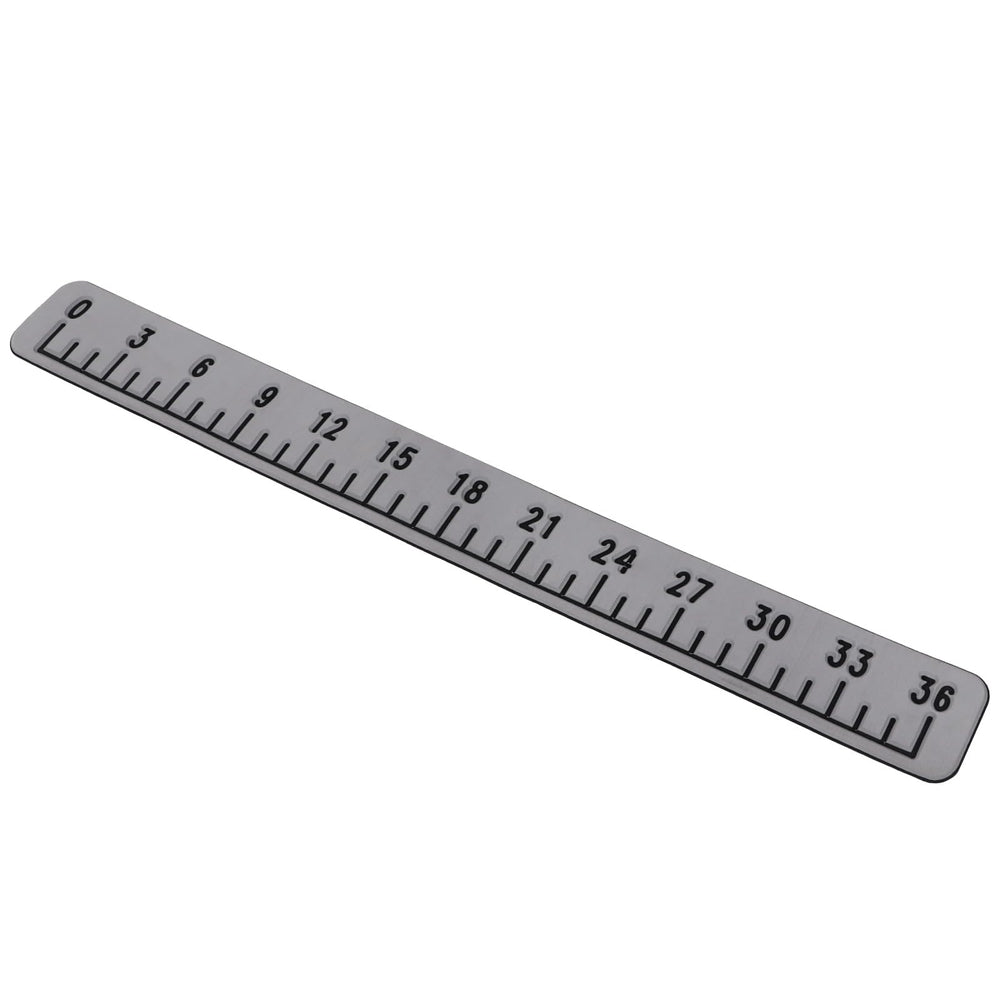 Close-up of the precision-etched measurement marks on the EVA foam fish ruler