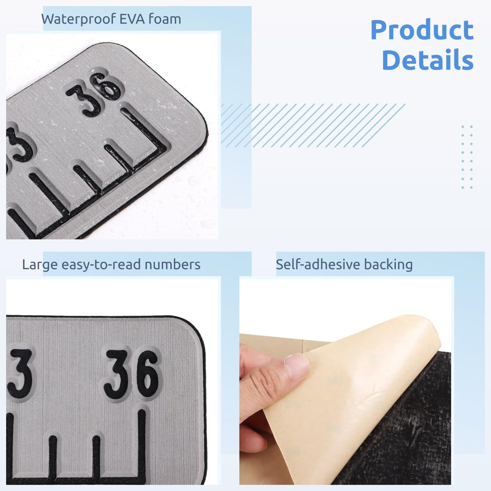 Self-adhesive backing of the fish ruler affixed to a boat deck