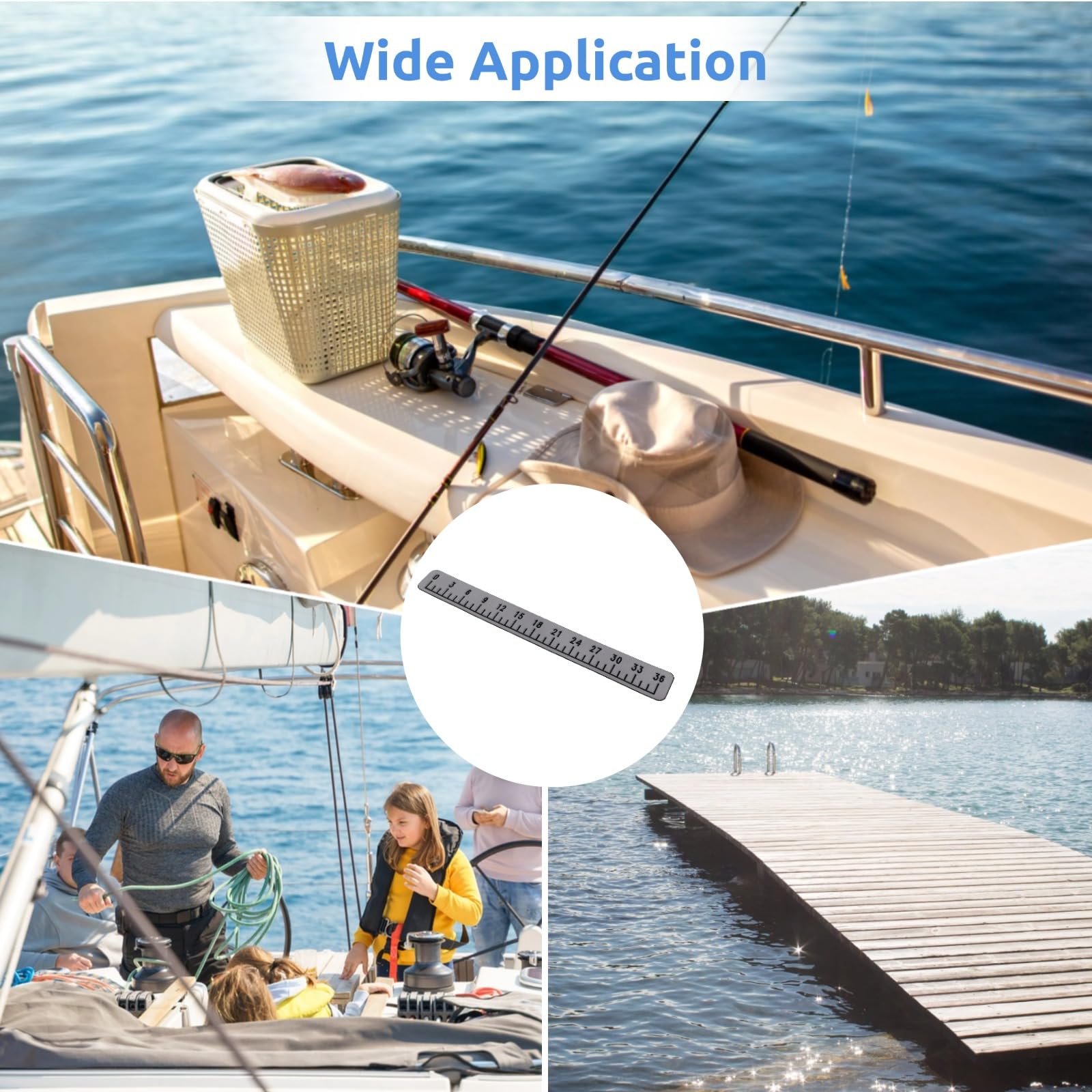 Versatile EVA fish ruler example on sailboat with adhesive backing
