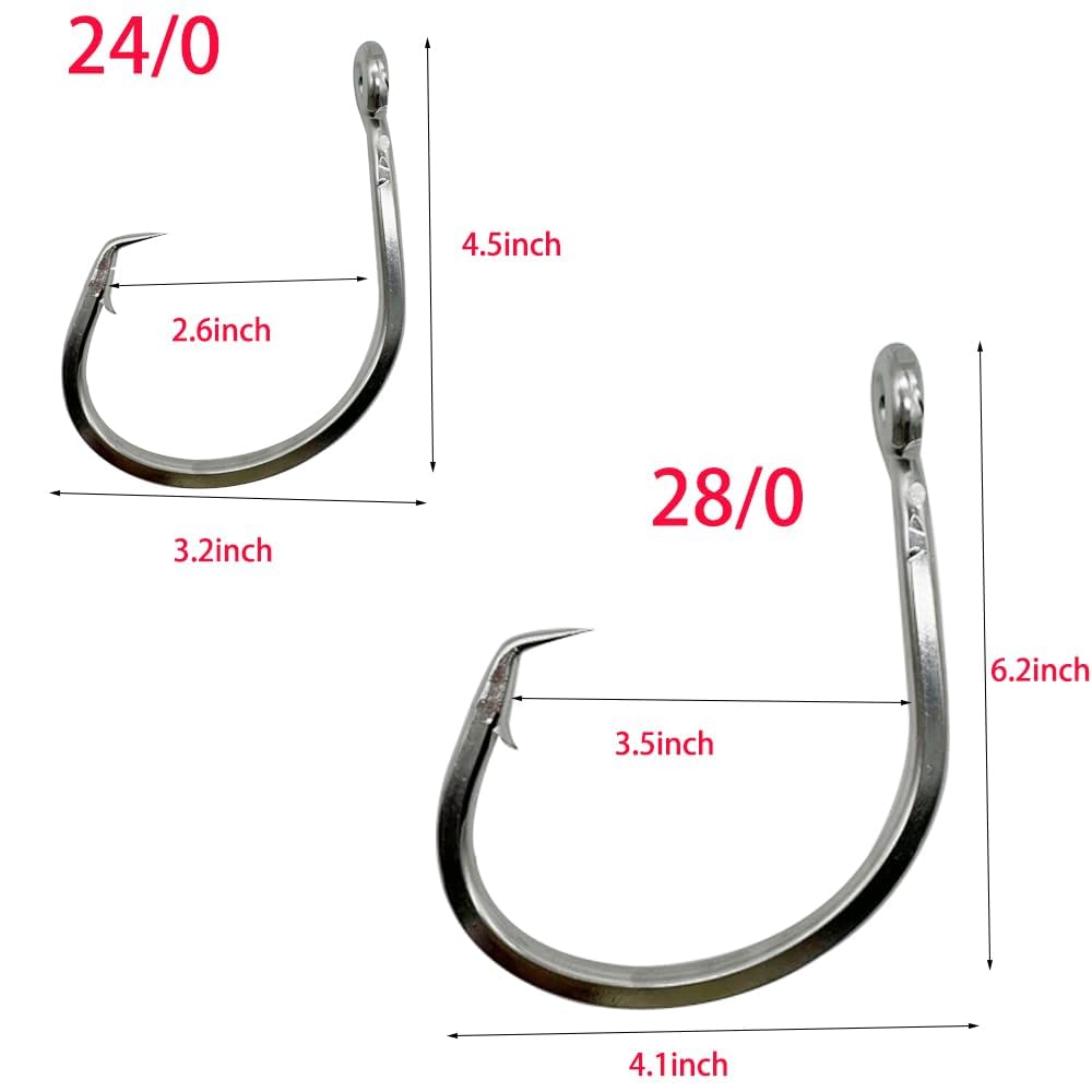 Tuna circle hook design for big game saltwater fishing