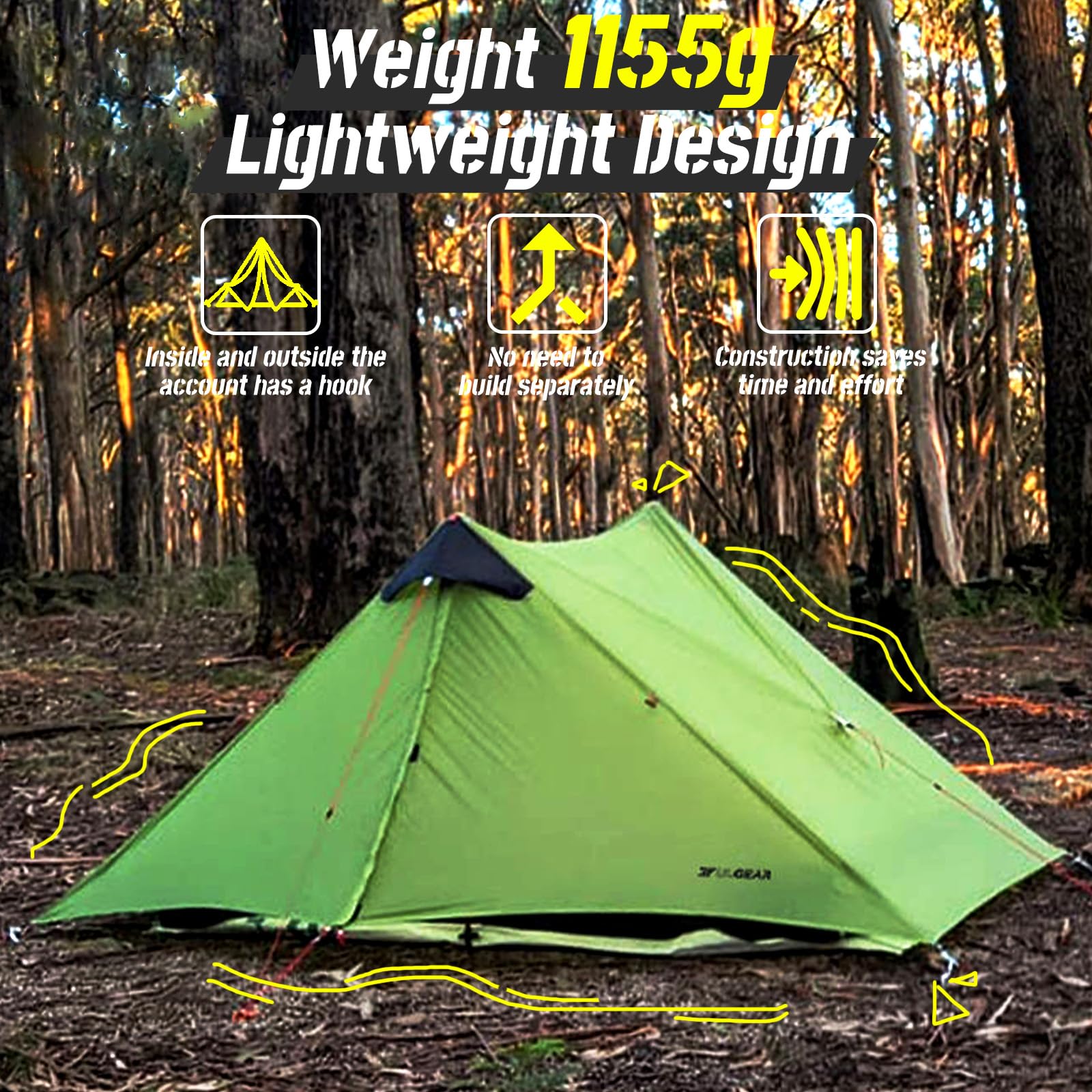 3F UL Gear Lanshan 2 waterproof rating highlights 5000+ mm rain protection.