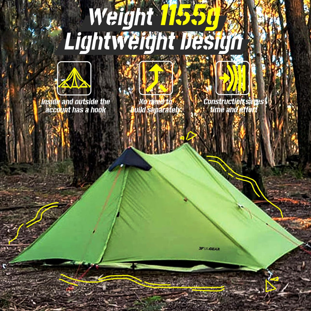 3F UL Gear Lanshan 2 waterproof rating highlights 5000+ mm rain protection.