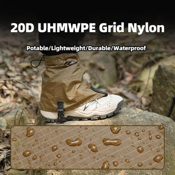 Gaiters weighing 44g, folded compactly for packing