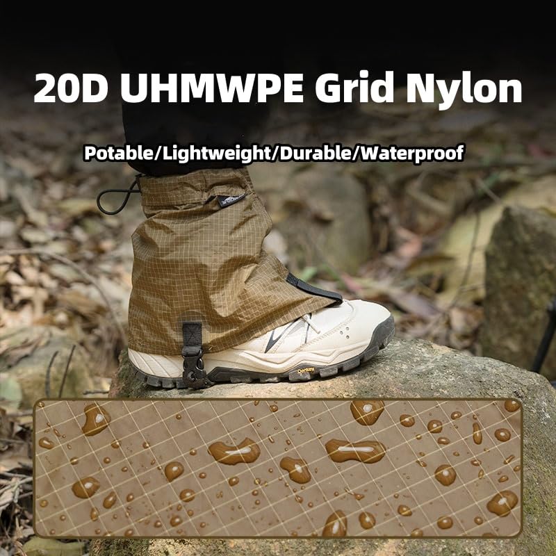 Gaiters weighing 44g, folded compactly for packing