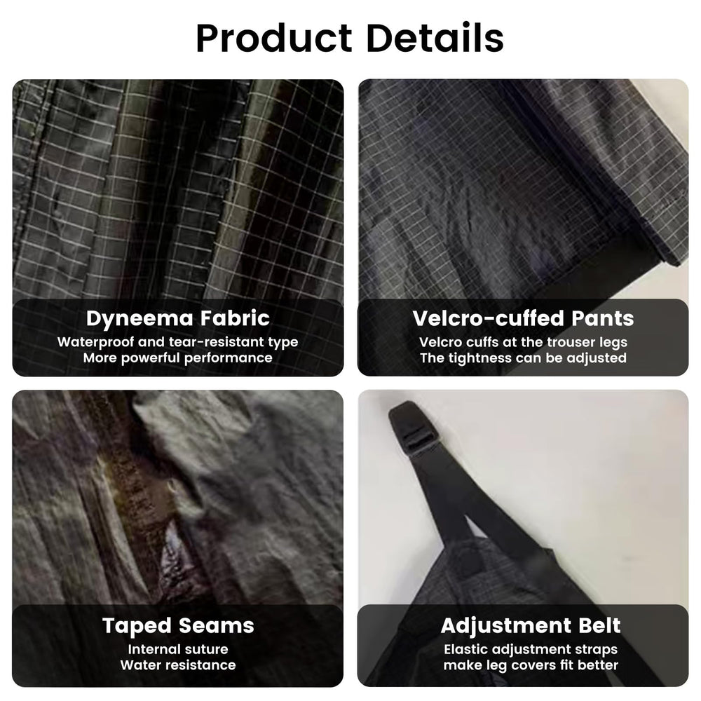 3F UL Gear packable rain pants ankle Velcro cuffs for secure fit.