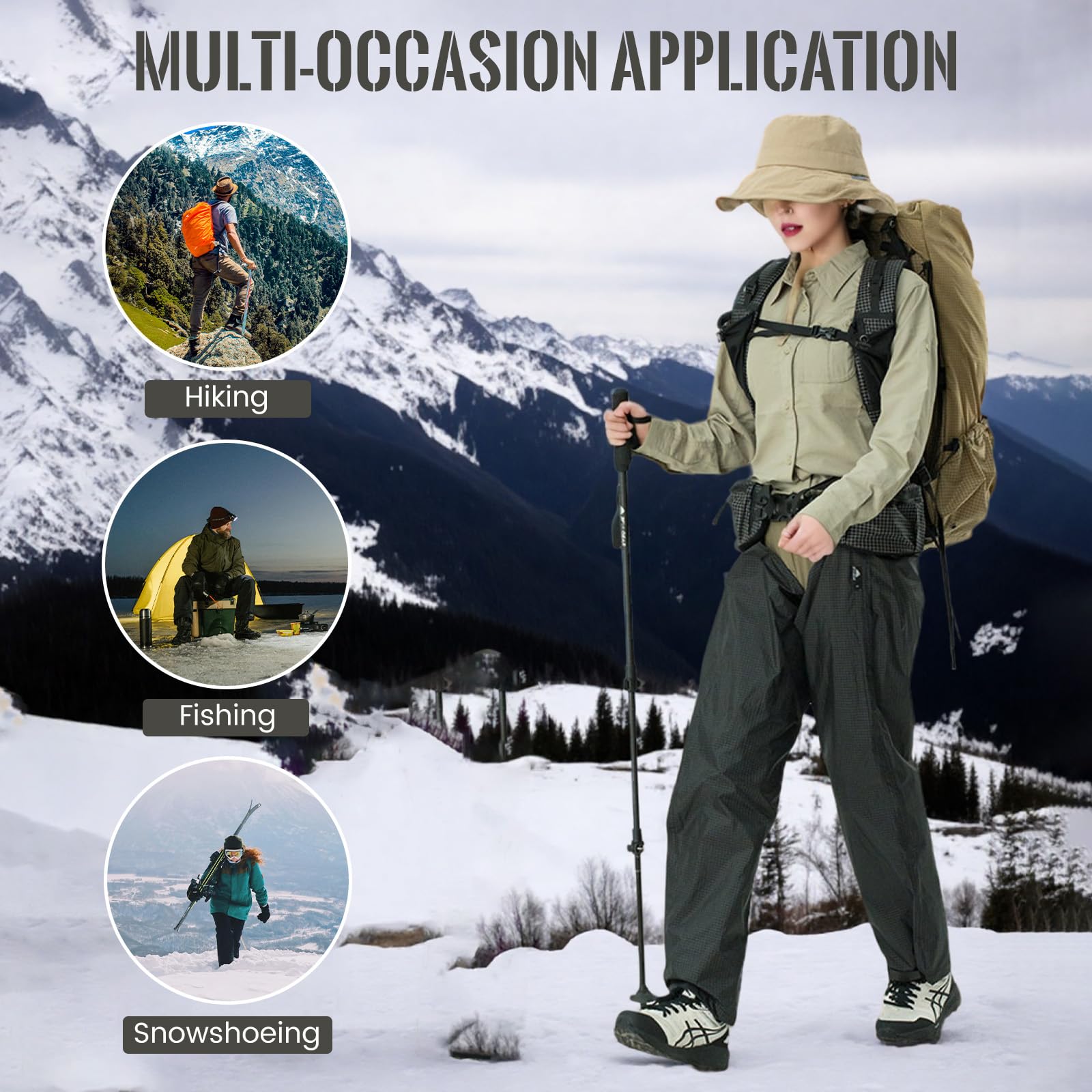 3F UL Gear packable rain pants ideal for hiking, fishing and hunting.