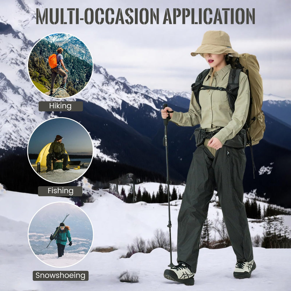 3F UL Gear packable rain pants ideal for hiking, fishing and hunting.