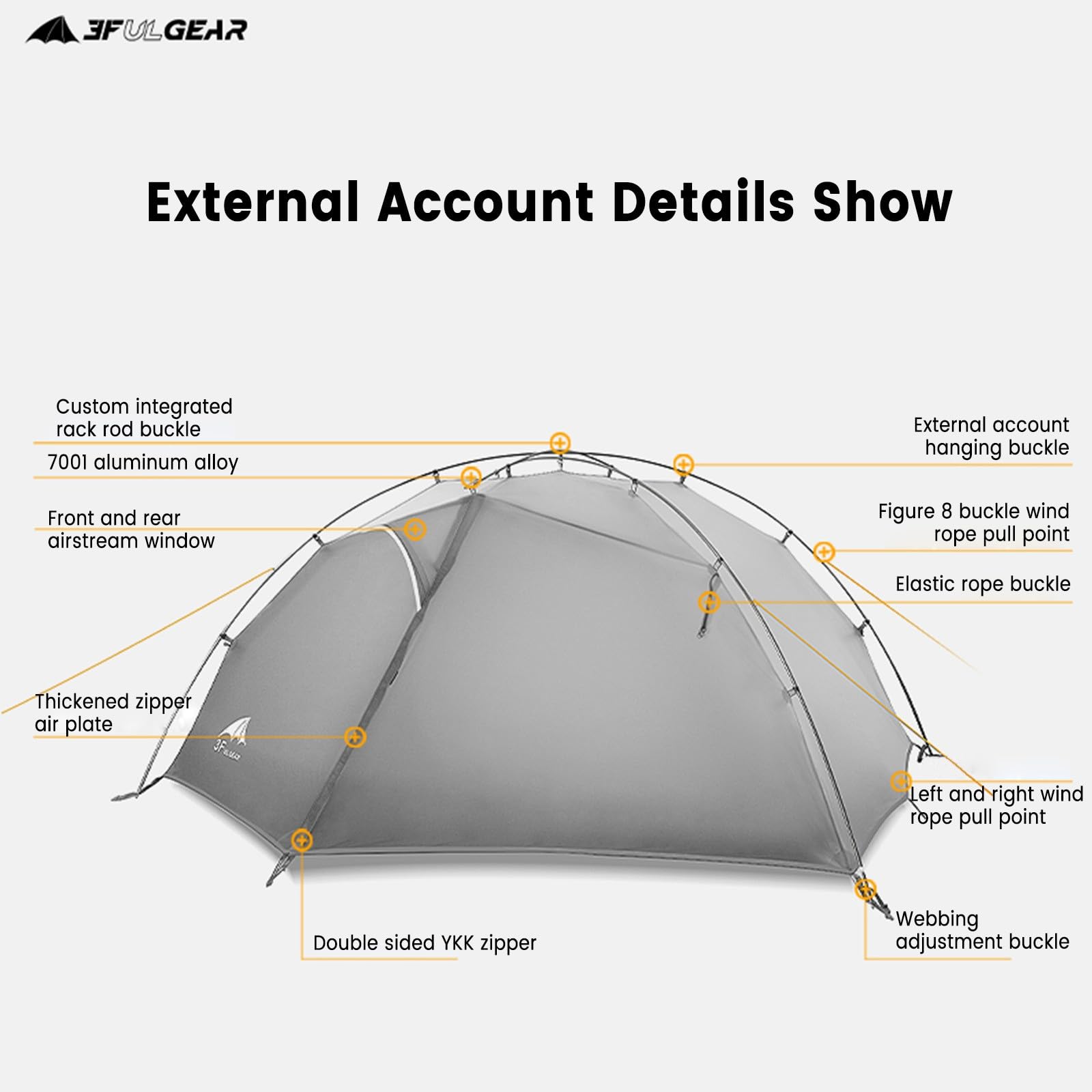 Lightweight aluminum poles highlight sturdy support for Tai Chi 2 tent