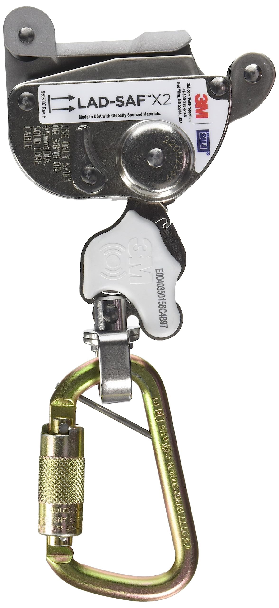 3M DBI-SALA Lad-Saf sleeve with carabiner follows you along lifeline for secure climbs.