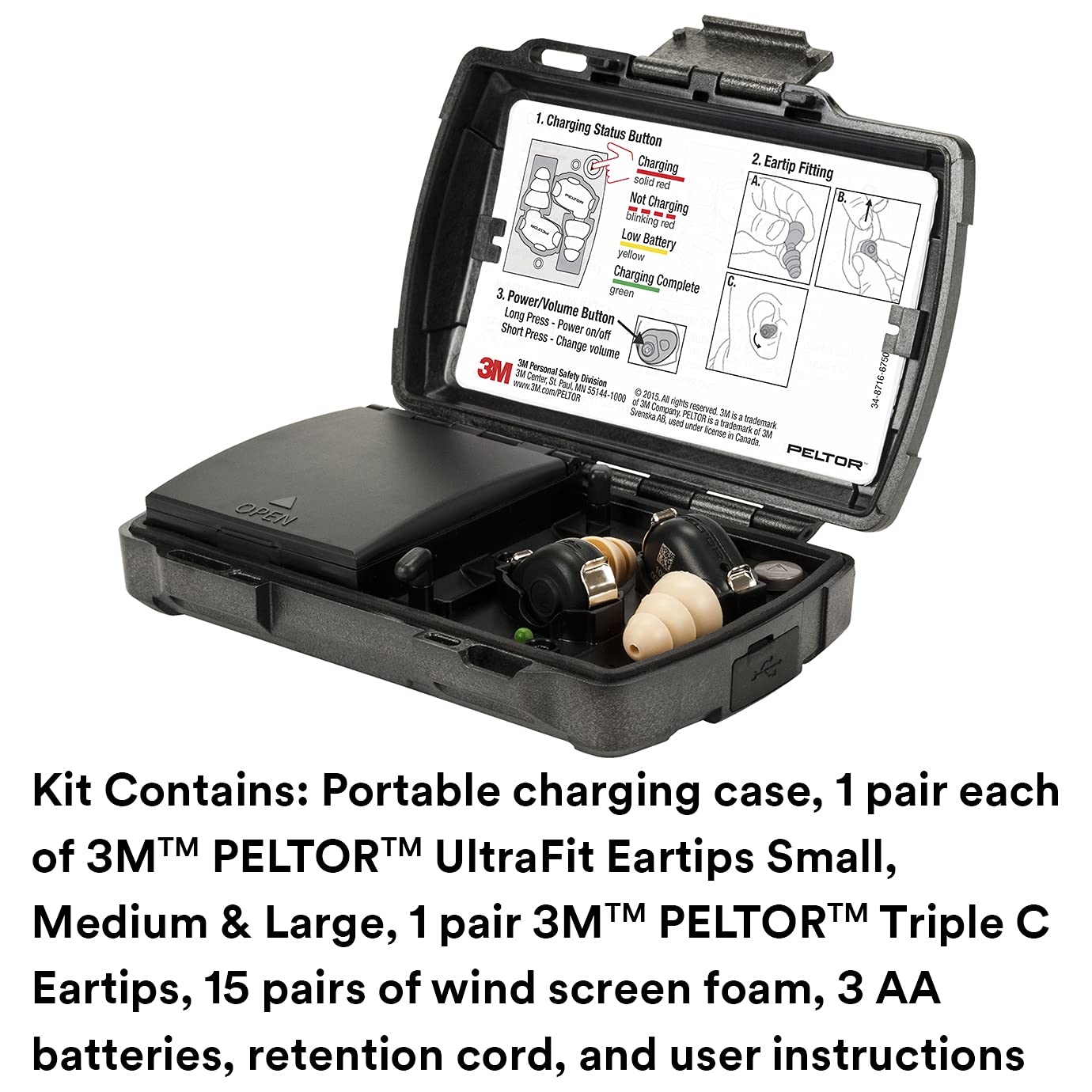 3M PELTOR TEP-200 kit contents image shows essentials for reliable hearing protection