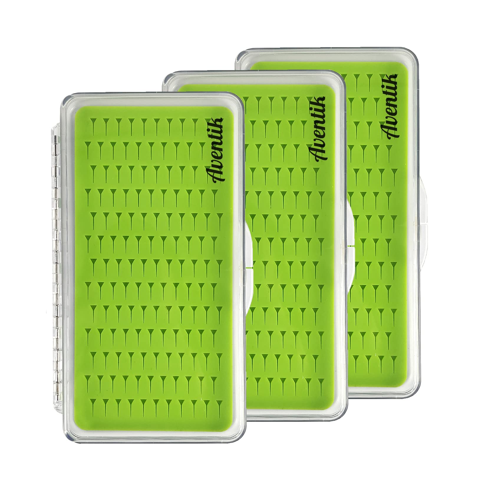 Front view of 3 PC Fly Fishing Box with transparent lid and silicone pad