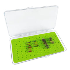 Fly box holds up to 110 flies with silicone pad