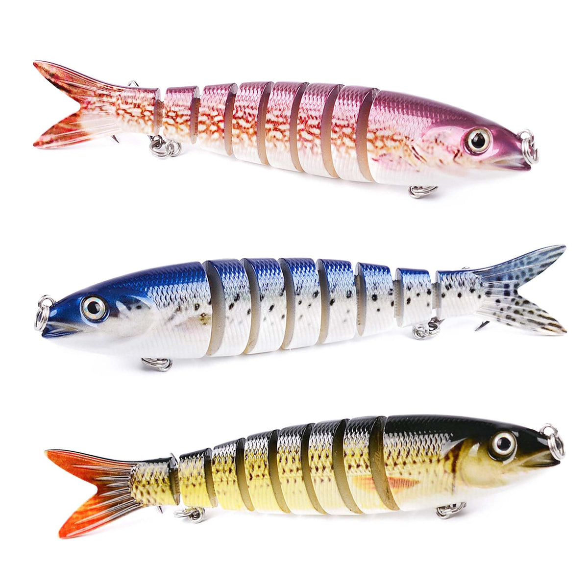 Three-piece set of 135mm realistic swimming wobbler lures – front view