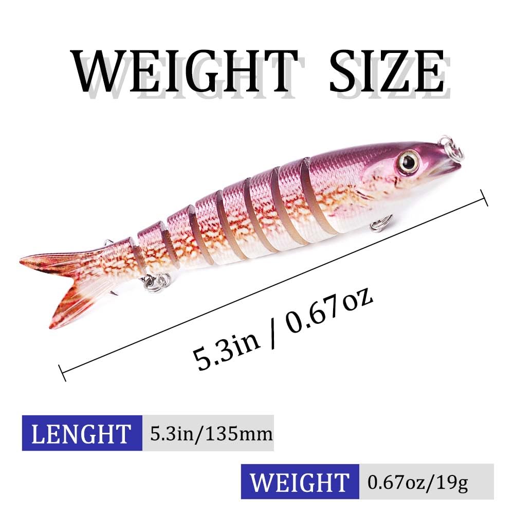 Lure action displaying lifelike swimming with multiple joints