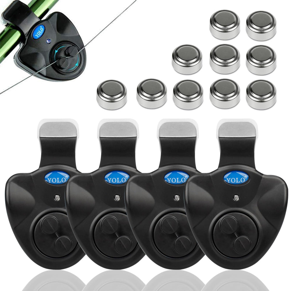 Four-pack fishing bite alarm set - front view