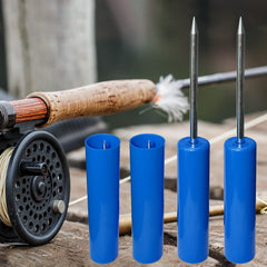 Rod holders used as sun umbrella stands on the beach